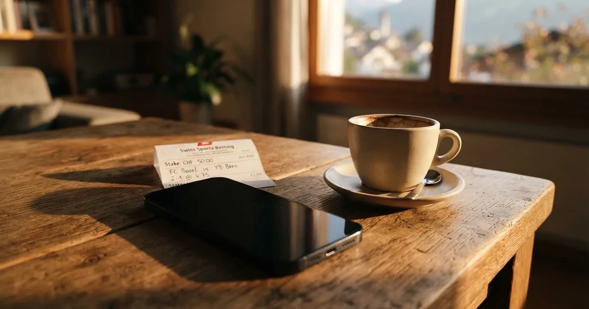 Ein Smartphone mit dunklem Display liegt auf einem Holztisch neben einer Kaffeetasse, durch das Fenster fällt warmes Abendlicht.