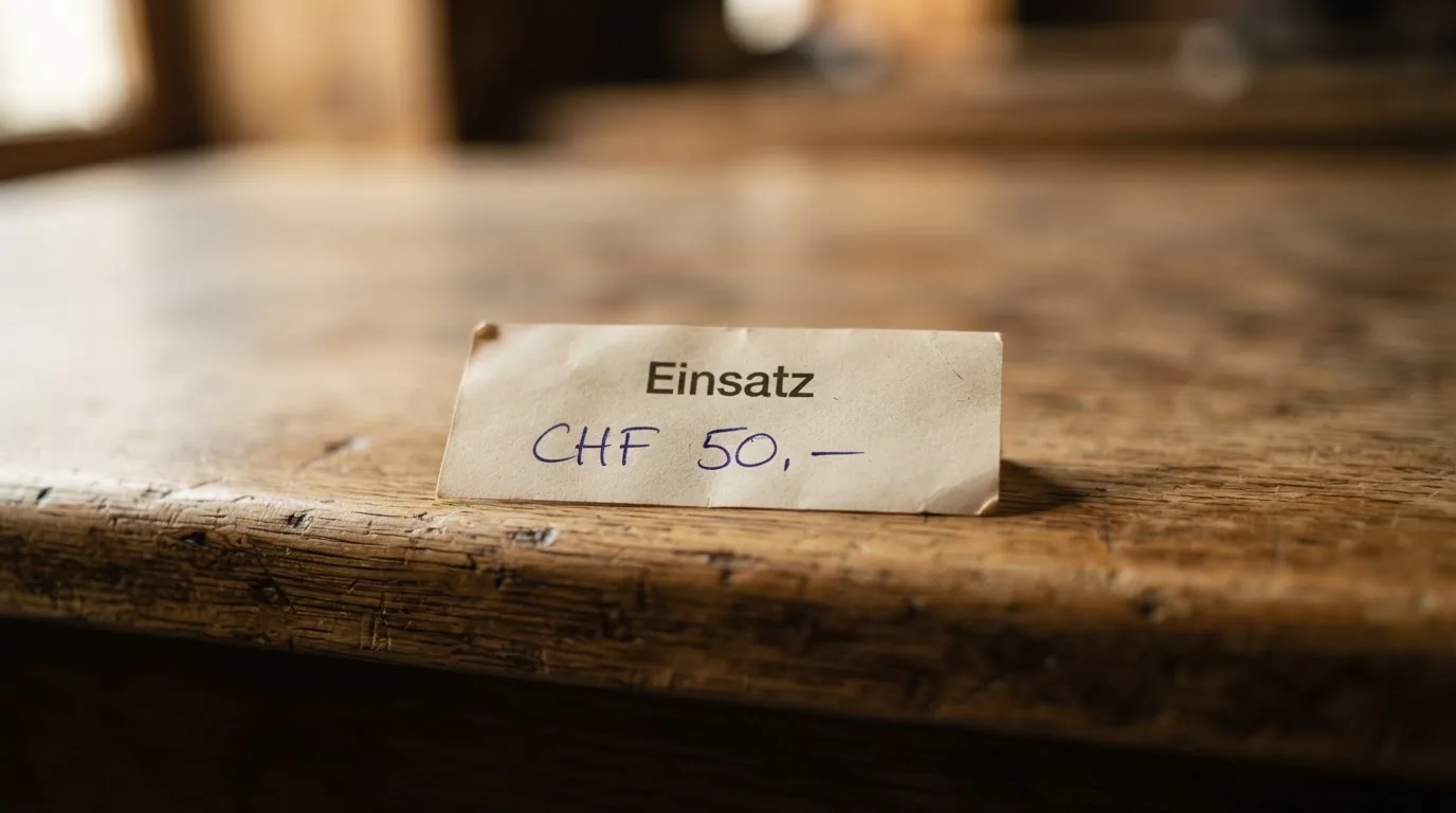 Eine Münze steht aufrecht auf der Kante eines Holztisches, der Hintergrund liegt in weicher Unschärfe